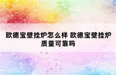 欧德宝壁挂炉怎么样 欧德宝壁挂炉质量可靠吗